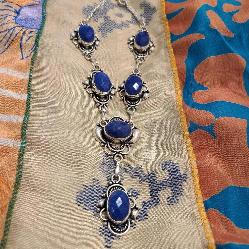 Blue and silver necklace Sterling silver over alloy - Picture 6 of 6